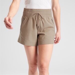 Athleta Camden High Waist Drawstring Shorts Khaki Brown Size Medium